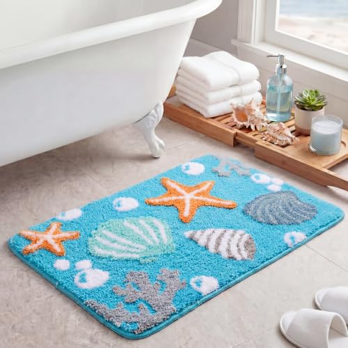 Capoda 1 Pcs Beach Bathroom Rug 20 x 30 Inch, Coastal, Light Blue