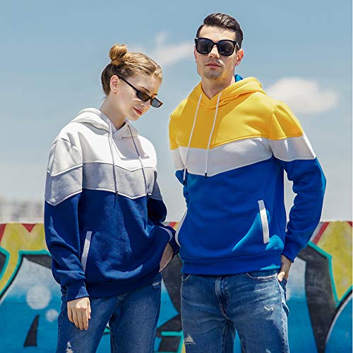 Duofier Men’s Athletic Hoodies Color Block Hooded Fleece Sweatshirt (White, M) #TOP1