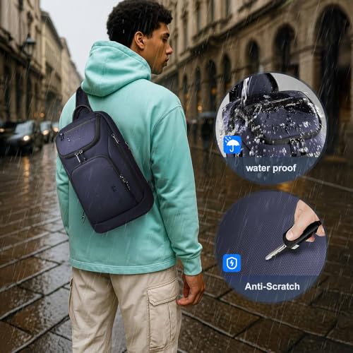 Image of hk Sling Bag for Man, Waterproof Utility Crossbody Bag | with Anti-theft Pocket for Men, Sling Backpack for Daily Commute, Work, College, 14 * 7.8 * 4.5 inches，Blue