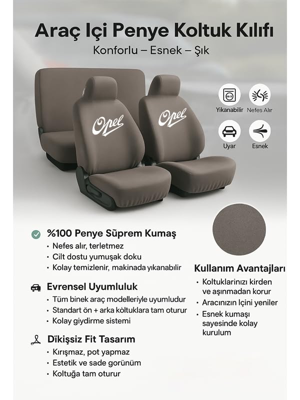 Aracinizin icini yenileyen Opel Mokka X ile uyumlu oto koltuk kilifi ile her detay ozel Gri