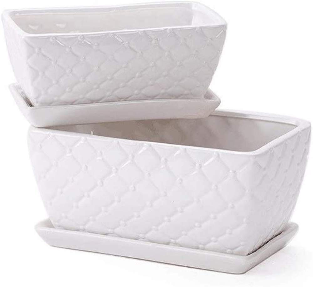 Ceramiczna doniczka, doniczki, 2 prostokątne doniczki, zestaw doniczek, białe ceramiczne soczyste doniczki doniczkowe, rodzinne pojemniki na rośliny doniczkowe