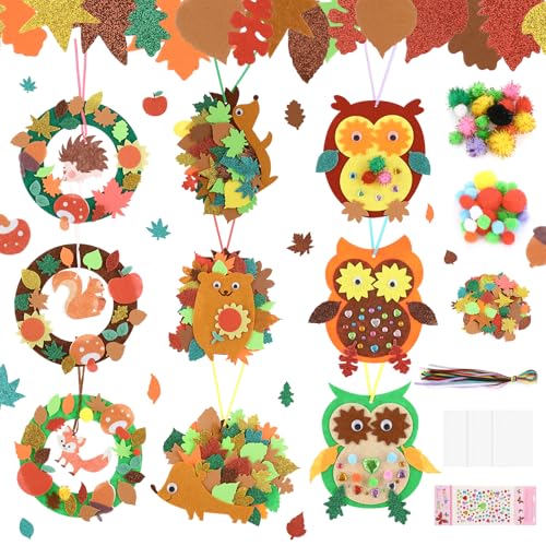Kaisibum 358 Stück Filz Herbst Basteln Kinder Set Owl Bastelset Igel Bastelsets Herbst Basteln für Kinder DIY Handwerksartikel-Set für Herbstfeste