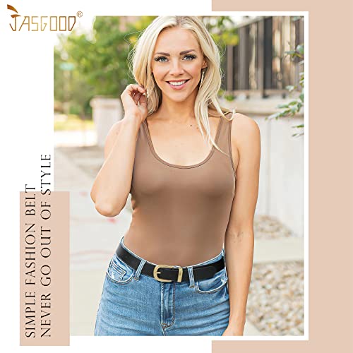 JASGOOD Women's Leather Belt for Jeans Pants, Fashion Ladies Belt for Dresses with Gold Buckle3