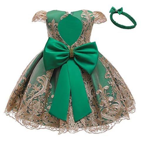 HOIZOSG Baby Girls Christening Dress Kids Birthday Wedding Party Prom Embroidered Lace Baptism Bowknot Tutu Gown w/Headwear Green 6-12M Cover