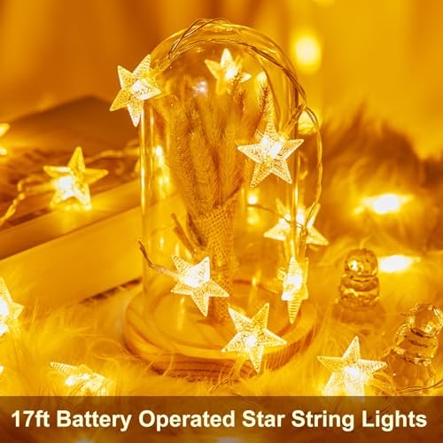 🏡🎄Minetom Star String Lights – 17 ft Battery Operated Fairy Lights with 50 LED Stars | Timer Function & Waterproof Design for Bedroom, Tent, Patio, Wedding & Holiday Decor (Warm White) - Image 6