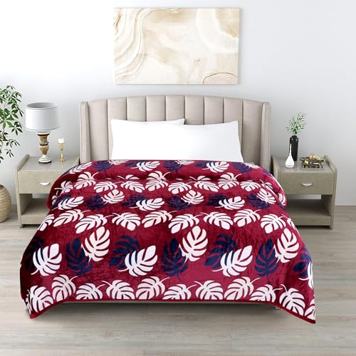 Image of Ultra Soft Flannel Printed Double Blanket 220x240 cm | 200 GSM Warm & Cozy All Season AC Blanket for Winter| Duvet /Quilt Throw for Bedroom & Living Room- Maroon & White