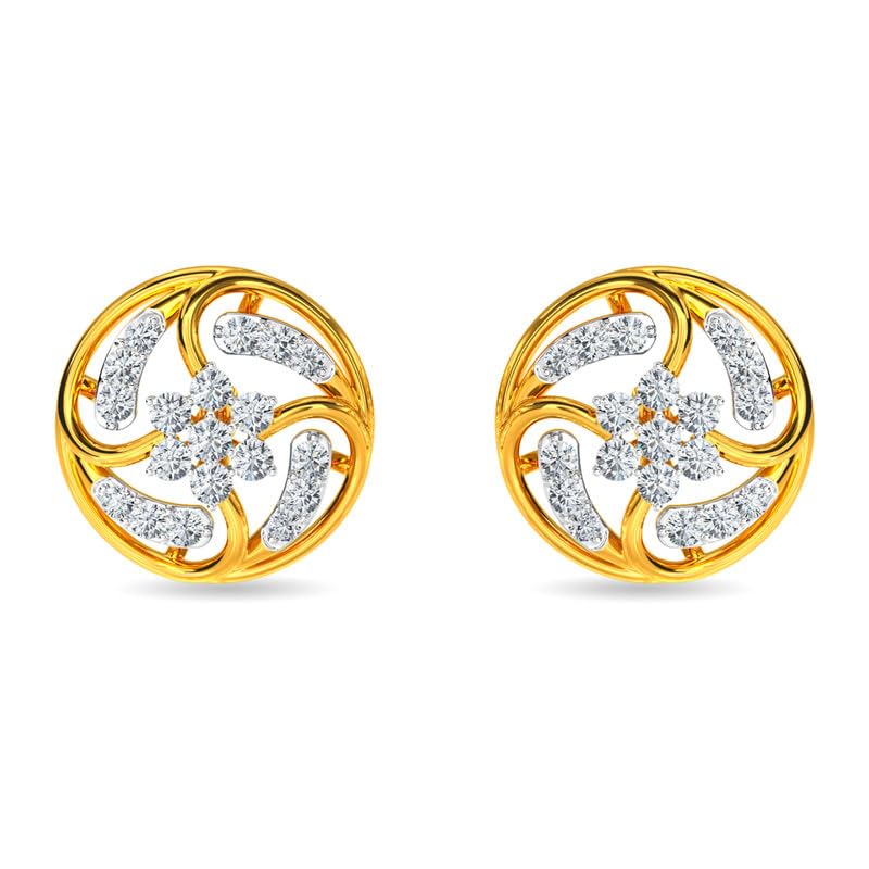 Image of KISNA JEWELS 14KT|18KT BIS Hallmark Pure Gold and Diamond Stud Earrings For Women with Screw Back clouser
