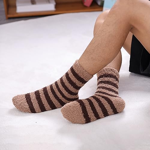 LINEMIN Mens Fuzzy Socks Cozy Fluffy Winter Warm Slipper Socks Microfiber Soft Home Sleeping Socks 5/6 Pairs4