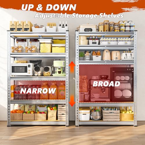 Image of REIBII 5 Tier Garage Shelving for Pantry Garage, Adjustable Storage Shelves