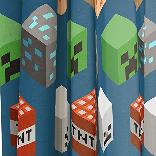 Image of Jay franco Minecraft Isometric Blue 63 in Drapes 4 Piece Set - Beautiful Room Decor&Easy Set Up, Bedding Features Creeper - Window Curtains Include 2 Panels&2 Tiebacks (Official Minecraft Product)