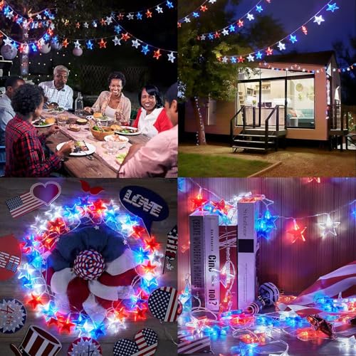 40-Led Red White Blue Star Lights