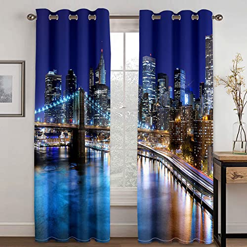 KEIBEK 3Dagua Ciudad Luces Paisaje Patrón Cortinas Opacas Termicas Aislantes con Ojales-Cortinas Habitacion Juvenil Opacas Hogar Dormitorio Salon Habitacion Proteccion Intimidad2 Piezas 200X210Cm