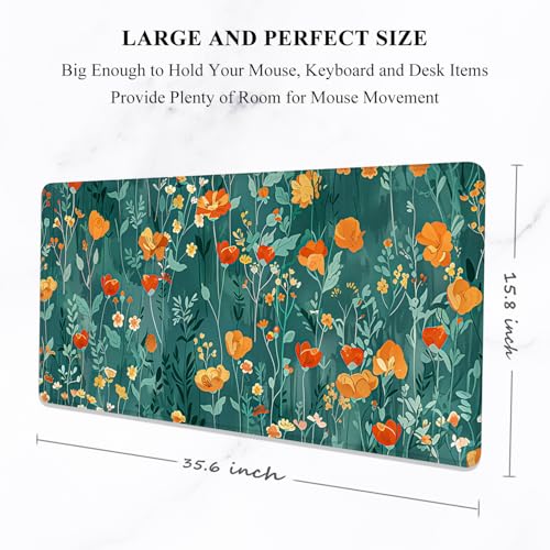 Image of Auhoahsil Desk Mat, Ultra Large Mouse Pad, XXL Gaming Mousepad, Pretty Desk Pad, Big Extended Full Size Desktop Desk Matt for Keyboard, Laptop & Computer, 35.5 x 15.7 in, Green Flowers