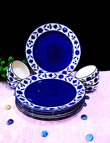 RenHomz Ceramic Dinner Set – Set of 12 Pieces | Hand-Made Blue Legend | Dinner Plates with Bowls | Lead and Cadmium Free , 100% Food Grade