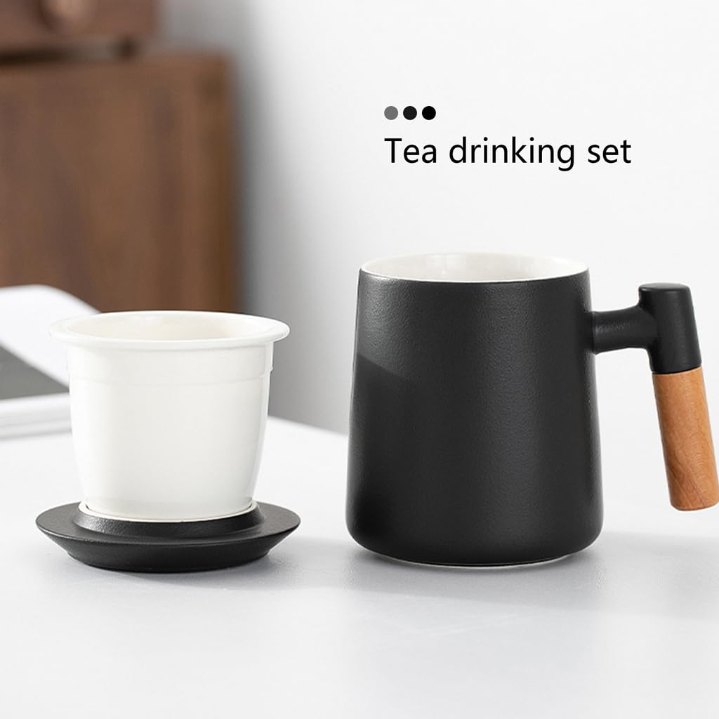 Generico Tazza da tè in Ceramica con Coperchio, Filtro per tè da 450 Ml, per Infusione di tè Sfuso, Manico in Moo per Proteggere dal Calore, Ideale Come Regalo per Lufficio O per Tutti I Giorni