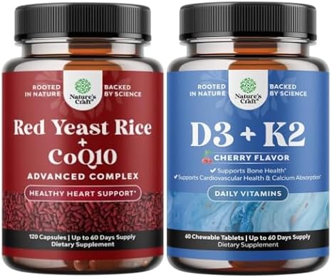 Bundle of Red Yeast Rice with CoQ10 Supplement - Advanced Healthy Heart & Cholesterol Levels & Vitamin D3 with K2 MK7 Supplement - Vitamin D3 2000 IU Tablets K2 for Bone & Heart Health Joint Support image 3