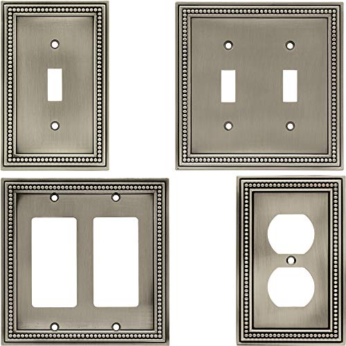Brainerd 64770 Beaded Double Decorator Wall Plate / Switch Plate / Cover, Brushed Satin Pewter #TOP3