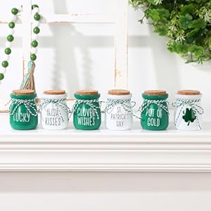 St. Patrick's Day Decorations - 6PCS Mini Glass Jars - Farmhouse St. Patrick's Day Decor for Home, Kitchen, Table, Fireplace Mantel St Patricks Day Decorations 6PCS Mini Glass Jars Farmhouse St Patricks Day Decor for Home Kitchen Table Fireplace Mantel