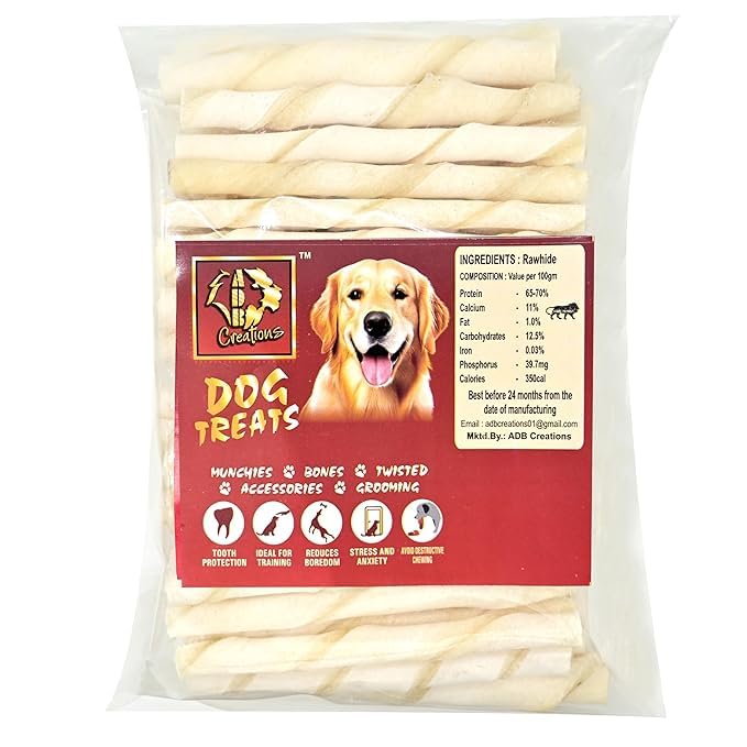 ADB Creations Dog Food Chew Stick Milky Rawhide Calcium Twisted Munchie Treats Nutritional Benefits Strengthen Bones and Teeth for All Breeds Dogs and All Life Stages (900 gram) (B08PBV6YMC) Amazon Price History, Amazon Price Tracker