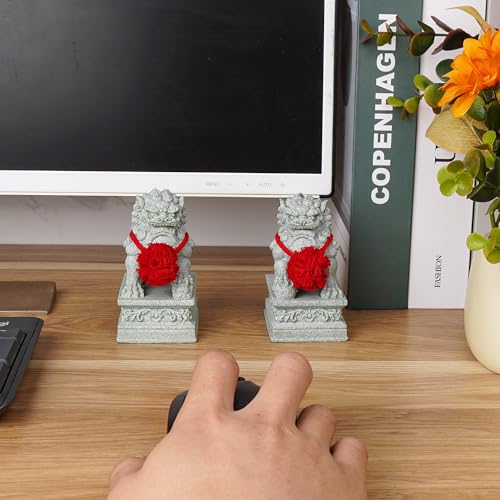 2 PCS Estatua León Guardián Feng Shui de Piedra para Protección miniatura 4