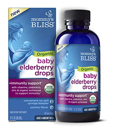 Mommy's Bliss Organic Baby Elderberry Drops, Immnity Support with Vitamins, Prebiotics, Zinc & Organic Echinacea, Age 4 Months +, 3 Fl Oz (36 Servings)