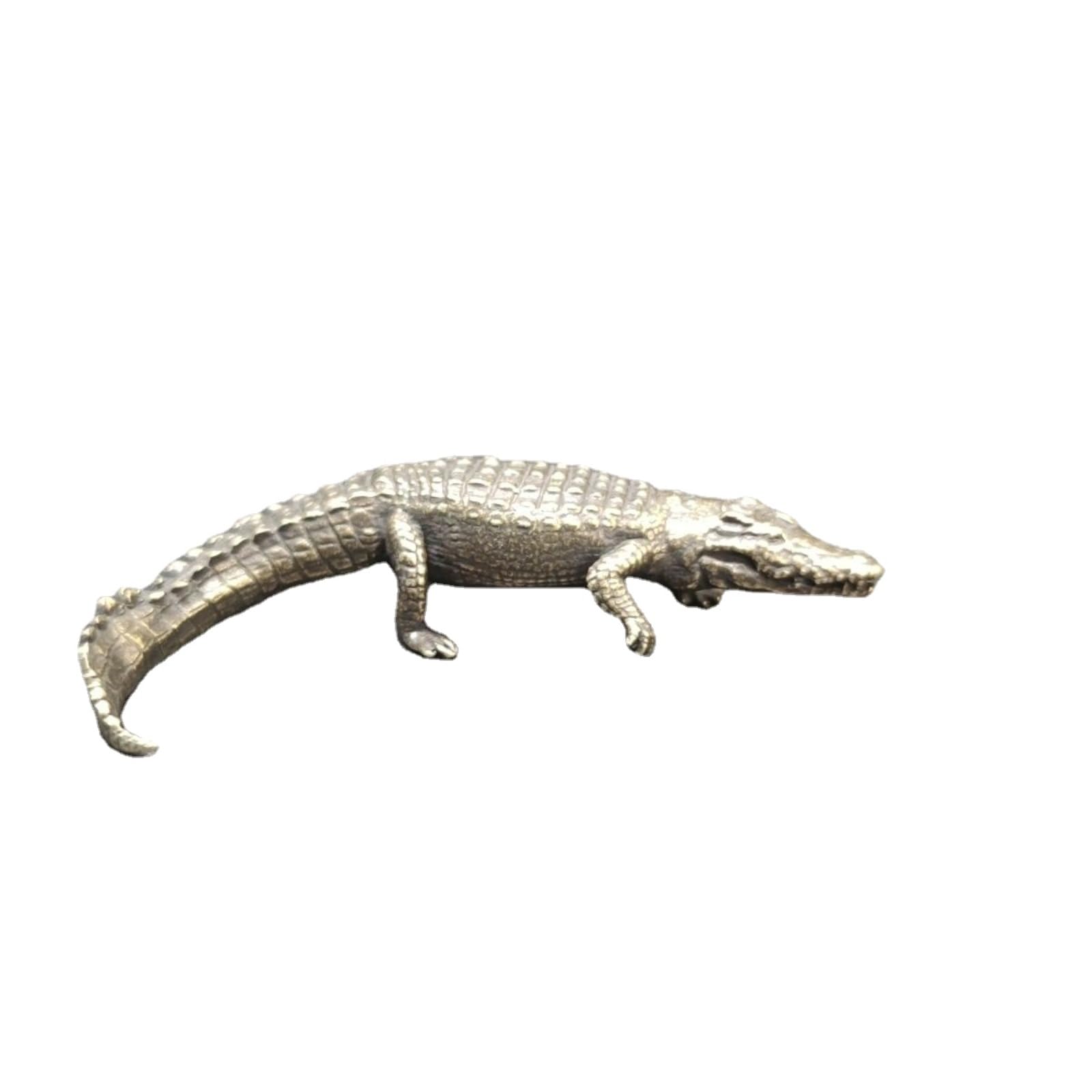 NGDFGR Brass Crocodile Miniature Figurines,Metal Simulation Animal Alligator Statue Sculpture Desktop Ornament Sand Table Bonsai Micro Landscape Car Decor Accessories