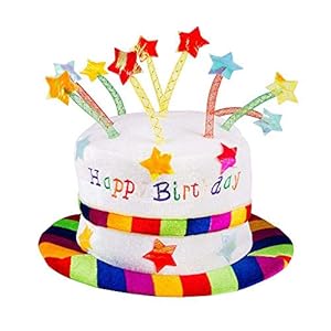Boland 00932 – Hoed Happy Birthday, pluche hoed voor verjaardag, taart, cadeau, verrassing, feest, decoratie
