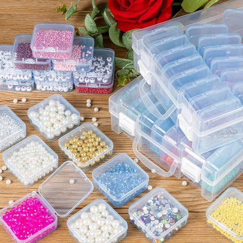 Image of Bead Organizer Box, Small Bead Storage Containers, Craft Bead Storage Box Rhinestone Organizer Storage Bead Organizers and Storage with Hinged Lid for Seeds Art Craft (2 Pack - 24 Slots Blue)