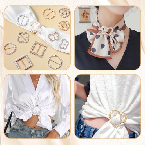 Image of Molain 12PCS Scarf Ring Clip T-shirt Ties Clips for Women Clothes Corner Knotted Button Fashion Metal Round Circle Shirt Clip Buckle Clothing Ring Wrap Holder Side Waist Tightener Clips (Gold, Silver)
