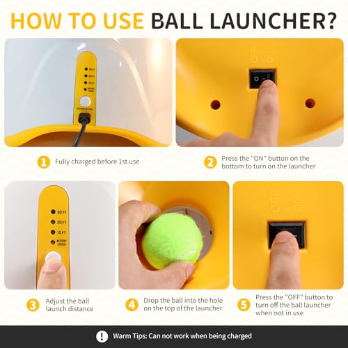 Orifesio Ballwurfmaschine für Hunde, Ballmaschine Hund mit 6 Tennisbälle, Interaktives Hundespielzeug Elektrisch für Kleine Hunde, Hund Tennis Ballmaschine für Innen und Außen, Orange