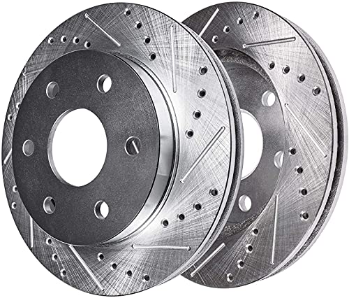 Image of Detroit Axle - Rear Drilled Rotors + Left Brake Caliper Replacement for Silverado Suburban Sierra Yukon XL 1500 Tahoe Escalade - 3pc Set