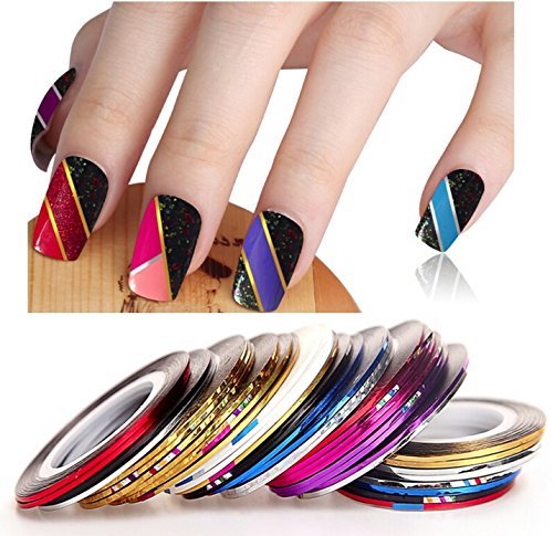 Looks United Nail Art Striping Tape Set, 10 Pcs Rolls, 1mm Width, 20m Length, for Nail Design 2