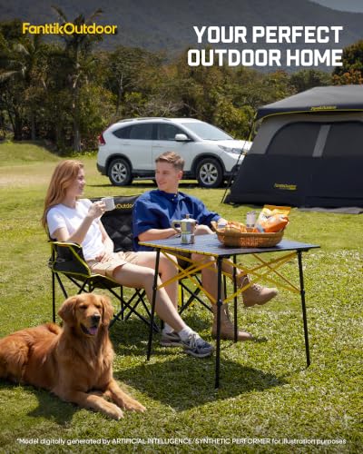 Image of FanttikOutdoor Zeta L11 Duo Pro Double Camping Chair, 2 Person Portable Folding Couch, Support up to 600 lbs, High Strength Loveseat with Cup Holder & Carry Bag for Travel, Games, BBQ, Backyard, Black