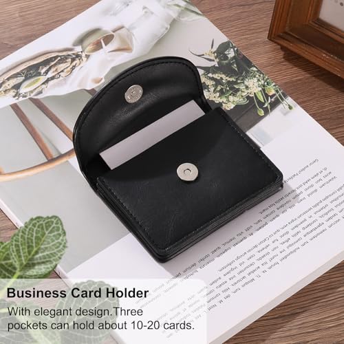 Image of uxcell PU Leather Business Card Case, Business Name Card Holder Wallet with Magnetic Shut Pocket Holder for Women Credit ID Card, Black