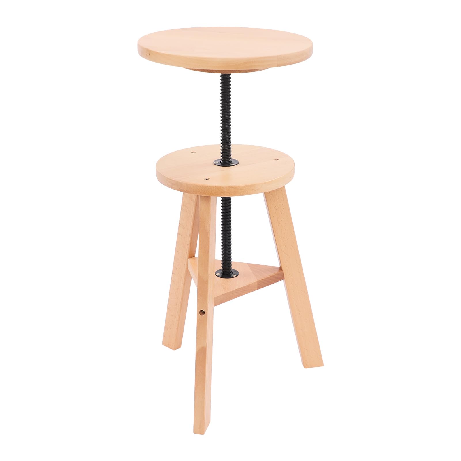 Taburete de pintura redondo de madera, taburete de dibujo ajustable en altura, rotación 360°, superficie Ø30 cm, estructura triangular estable para taller y estudio de artista