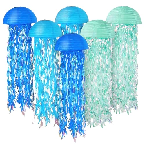 Jelly Fish Decoration - Blue Hanging Jellyfish Paper Lanterns Set of 6