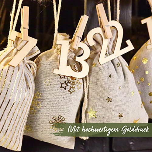Papierdrachen Advent Calendar 2025, Fabric Bags (24 Pieces) for Filling with XXL Wooden Numbers - Image 2