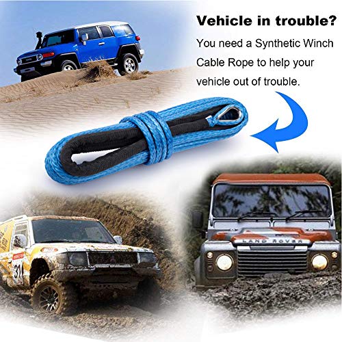 Winch Rope 1/4''x50' Synthetic Winch Cable Blue Winch Rope 7500+ LBs with Sheath for atvs Winches ATV UTV SUV Truck Boat Ramsey Nylon Winch Rope Extension