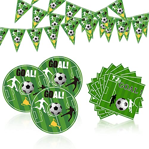 Fournitures de fête de football, 1 bannières de football, 20 serviettes, 10 assiettes pour la coupe du monde, un événement sportif, un match de football, une soirée à thème de football.