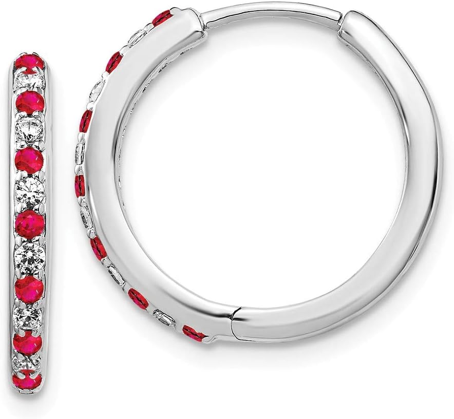Diamond2Deal 14k White Gold 0.18Ct Ruby and Lab Grown Diamond Hoop Earrings VS-SI Clarity, G-H Color