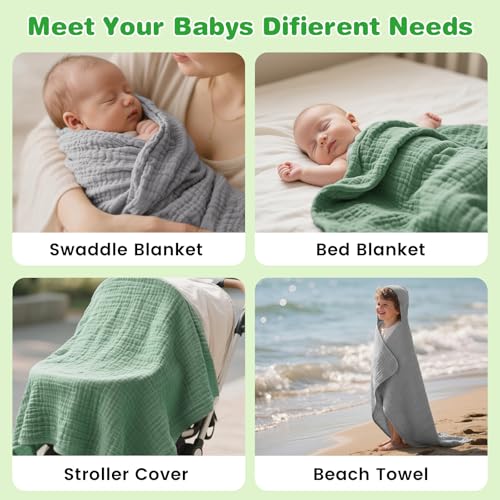 Image of Hooded Baby Bath Towels for Newborn, 2 Pack - 6-Layer 100% Muslin Cotton, Soft Absorbent Baby Towels with Hood for Babies, Infants & Toddlers, Large 32x32 Inch Unisex Newborn Baby Bath Essentials
