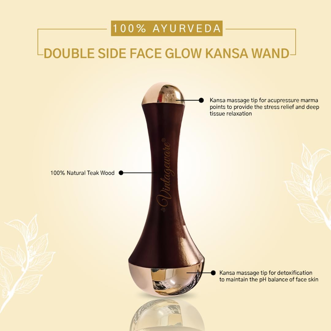 Vintageware® Kansa Wand Massage Set with Marma Tool & Neem Comb – Ayurvedic Face, Body & Foot Detox Kit for Glow, Healing & Deep Self-Care (Set of 4) 3