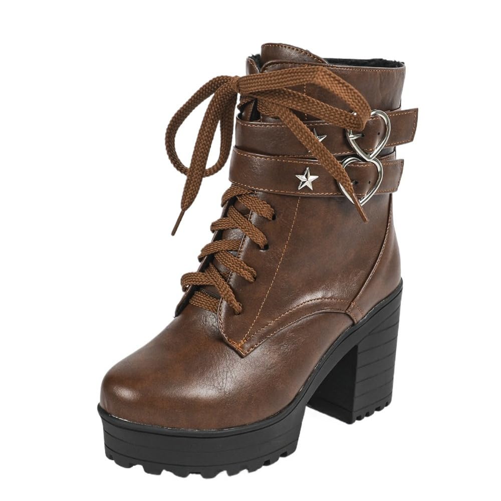 Womens Punk Rock Chunky Platform Gothic Edgy Rave Boots Fleece Lined Durable Non-Slip Shoes for Concerts Parties Everyday