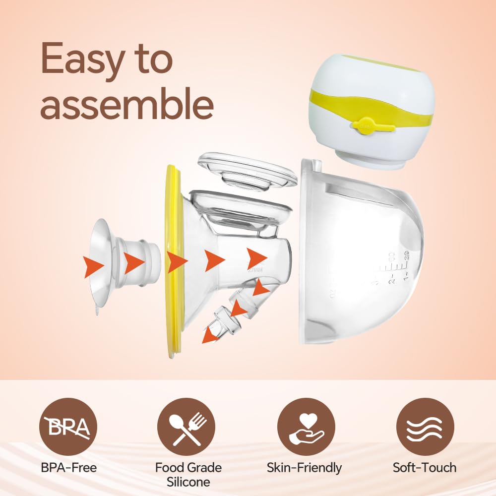 PumpMom-us Extractor de leche eléctrico portátil, doble manos libres, con 3 modelos y 9 niveles, recargable de bajo ruido con estuche de almacenamiento, taza de leche de 180 ml, sin BPA (paquete de 1)