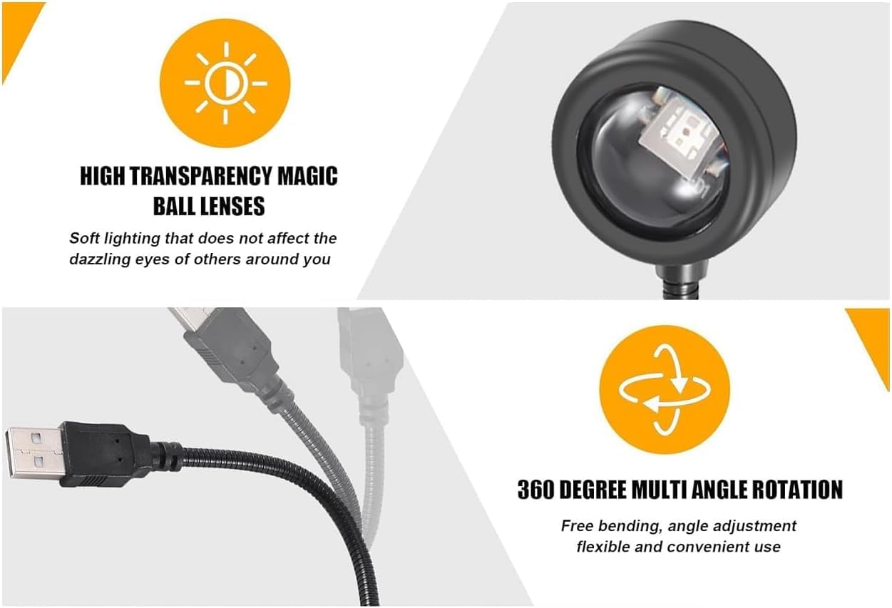 2 lámparas LED ambientales de puesta de sol, luz nocturna, luz ambiental cálida USB, proyector de decoración de fiesta de cumpleaños, luz de estado de ánimo portátil para dormitorio