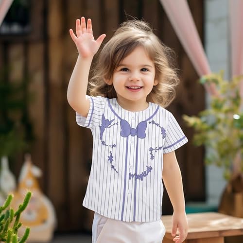 Image of Hawaiian Baseball Jersey for Toddler Girls Summer Vacation Theme Park Outfit Short Sleeve Button Down Shirt