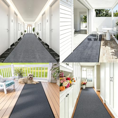 ISXACFF 3' x 16.4' Commercial Grade Door Floor Mat Brush Step Entrance Mat Vinyl Backed Utility Doormat Indoor Outdoor Runner Rugs Home Office Hotel Hallway Carpet Runner Heavy Duty Entry Mat,Grey by ISXACFF - Image 7