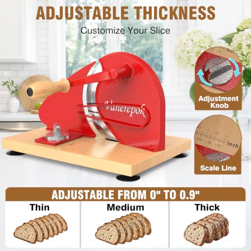 Image of vanerepok Manual Bread Slicer for Homemade Sourdough Adjustable Thickness | Even Slices Hand Crank Bread Cutter with Stainless Steel Blade & Solid Wood Base & Aluminum Alloy Body, Gift for Home Bakers