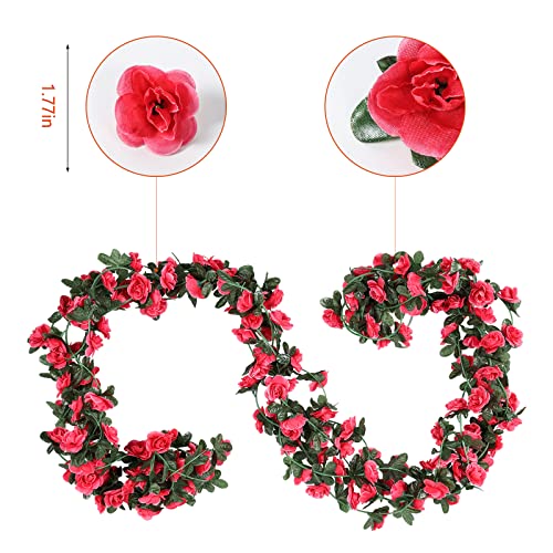 Boxian 4Pcs 32.8Ft Fake Rose Vine Plants Artificial Rose Vine, Hotel Wedding Garden Home Party Corridor Patio Hanging Floral Craft Decor（Rose Red） #TOP4