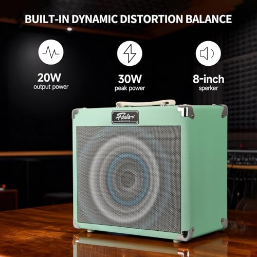 Image of FOALS Electric Guitar Amp 20W (30W Peak), Dual-Channel Clean /Drive Combo Amplifier with Bluetooth, 8-Inch Speaker, 3 Band EQ, Headphone Output & AUX Input for Home Practice(Green)